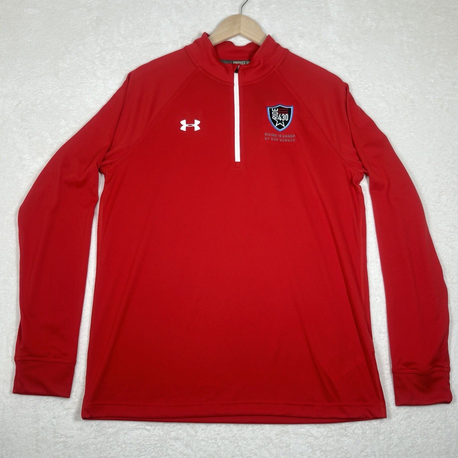 Under Armour Heat Gear 1/4 Zip Pullover Mens M Red Ride 430 Military Charity